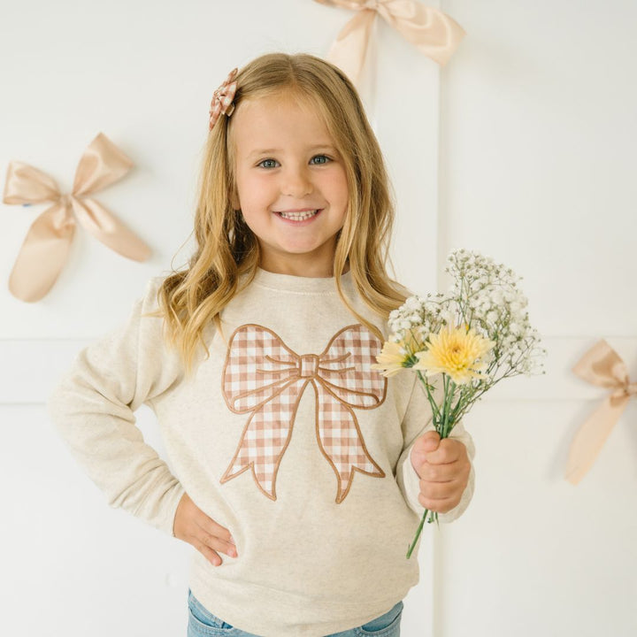 Gingham Bow Patch Sweatshirt - Natural
