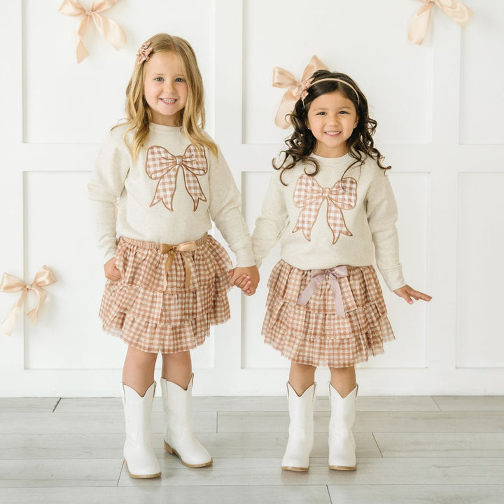 Gingham Bow Patch Sweatshirt - Natural