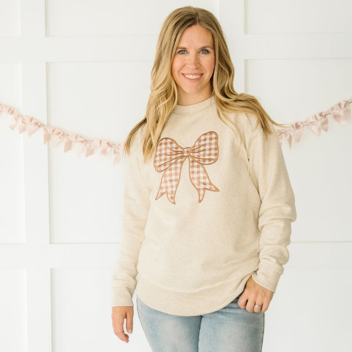 Gingham Bow Patch Women's Sweatshirt - Natural
