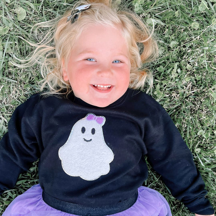 Girly Ghost Patch Halloween Sweatshirt - Black