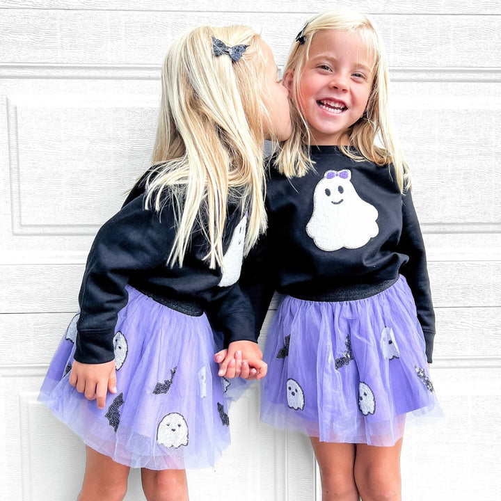Girly Ghost Patch Halloween Sweatshirt - Black