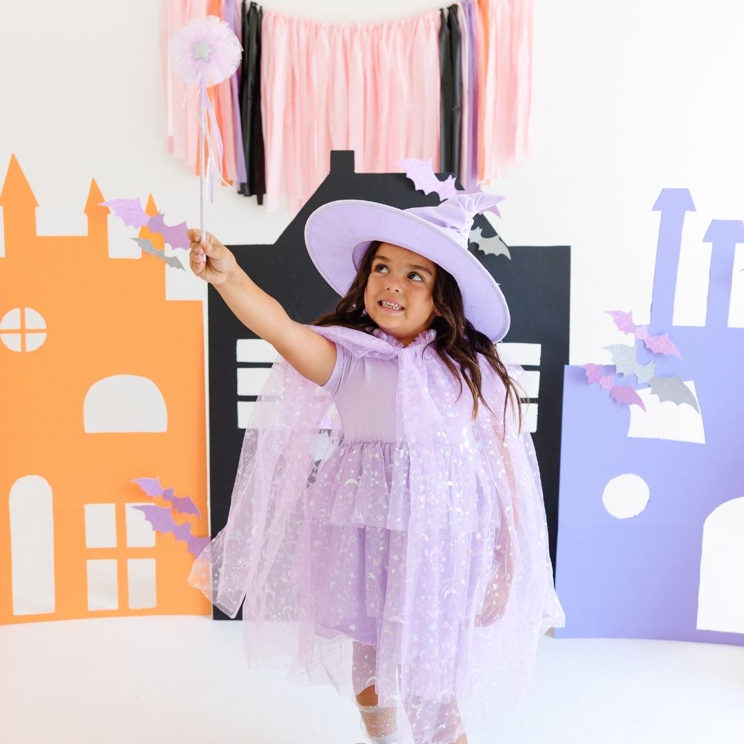 Lilac Star and Moon Halloween Short Sleeve Tutu Dress