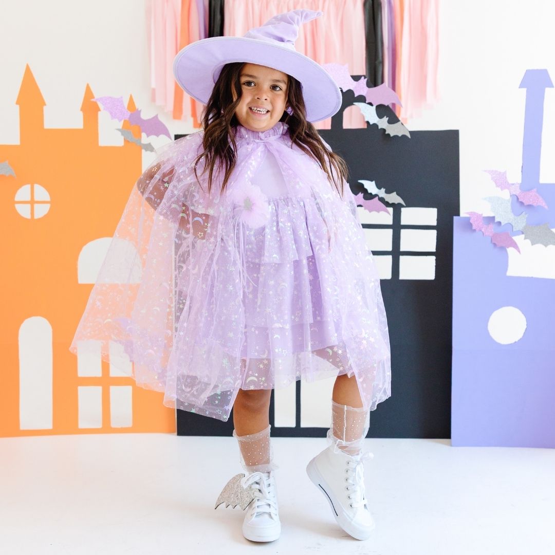 Sweet Wink Toddler Girls Lilac Star and Moon Halloween Short Sleeve Tutu Dress - Lilac