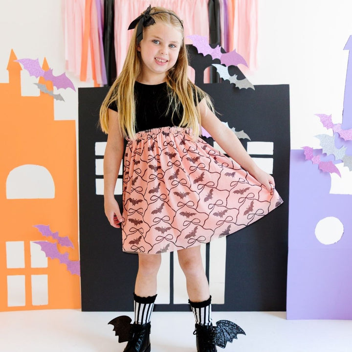 Bat Trellis Halloween Short Sleeve Tutu Dress