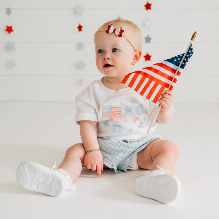 Patriotic Watercolor Short Sleeve Romper