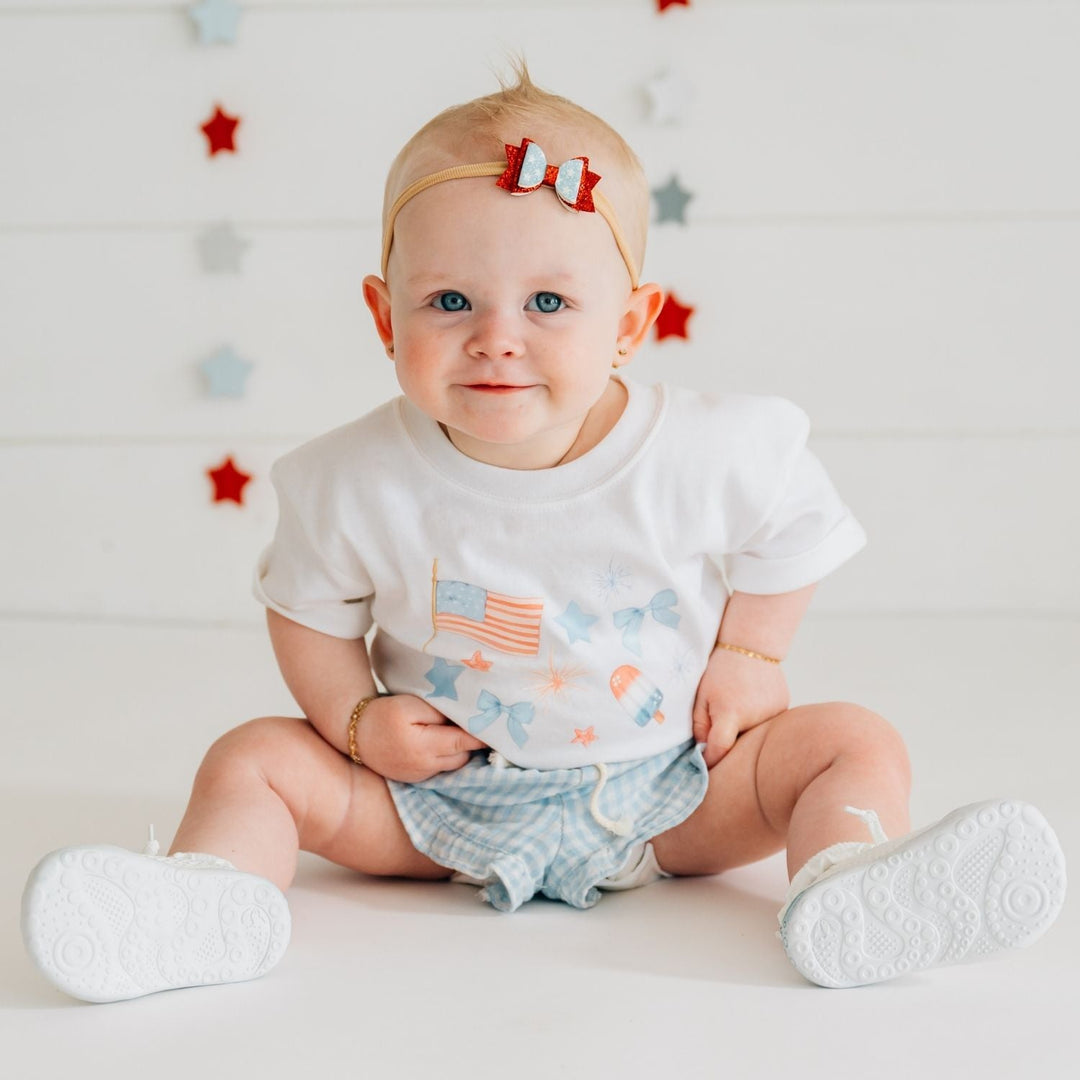 Patriotic Watercolor Short Sleeve Romper