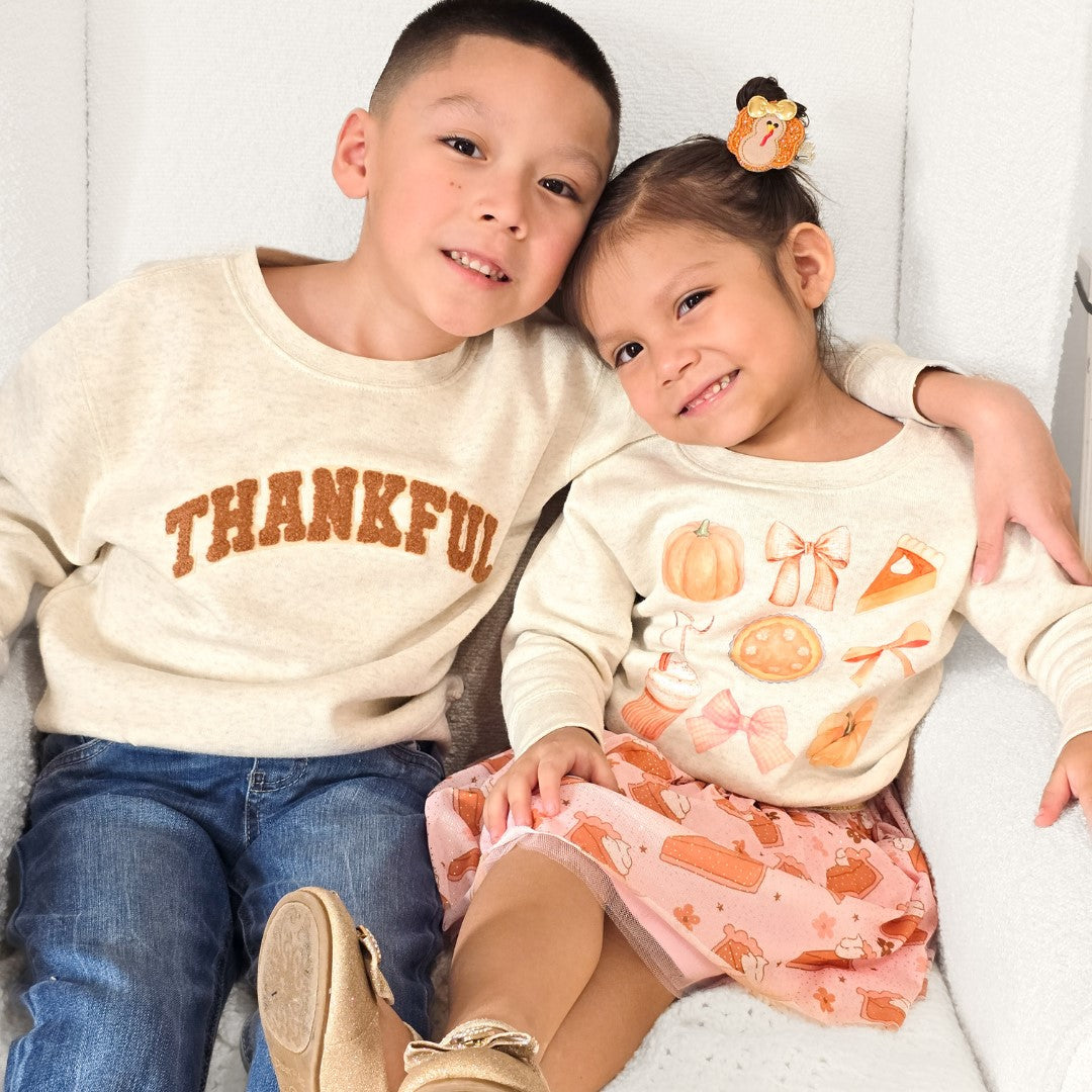 Thankful Patch Varsity Thanksgiving Sweatshirt - Natural