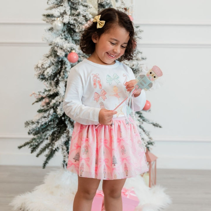 Nutcracker Cutie Christmas Long Sleeve Shirt - White