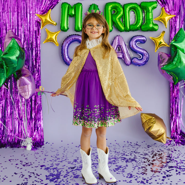 Mardi Gras Confetti Short Sleeve Tutu Dress