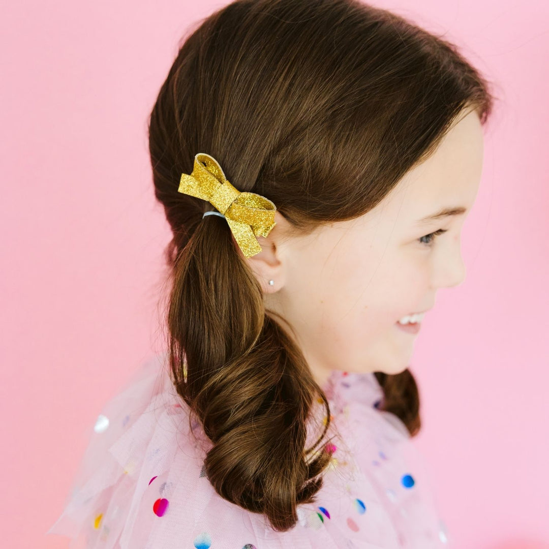 Gold Sparkle Bow Clip Set