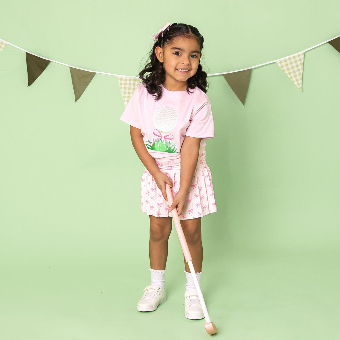 Golf Tee Bow Patch Short Sleeve T-Shirt - Ballet