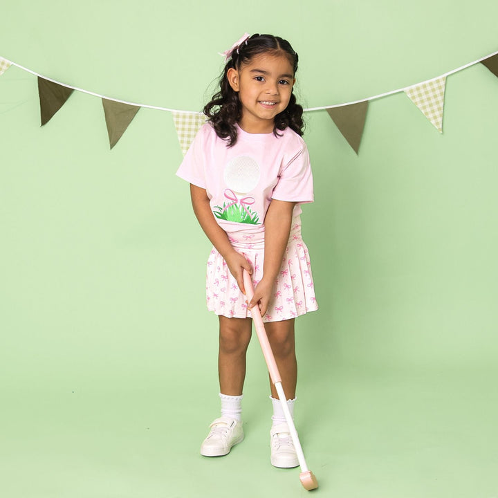 Golf Tee Bow Patch Short Sleeve T-Shirt - Ballet