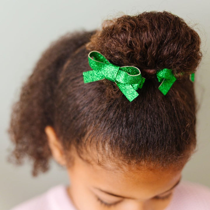 Green Glitter Bow Clip Set