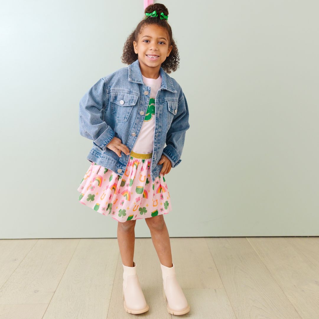 Lucky Rainbow Patch St. Patrick's Day Denim Jacket