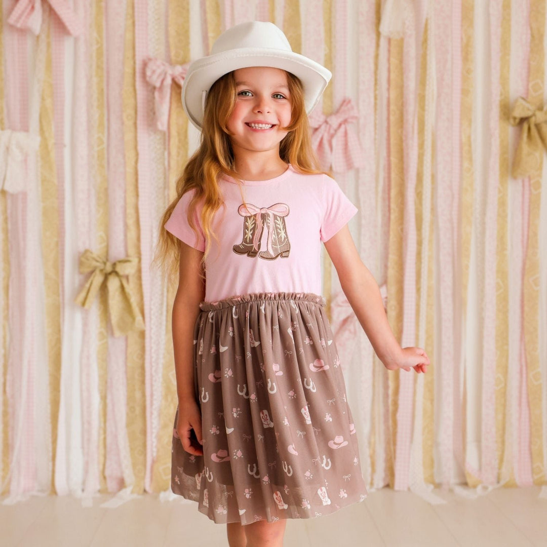 Sweet Wink Toddler Girls (2T-4T) Howdy Darling Western Short Sleeve Tutu Dress - Soft Pink