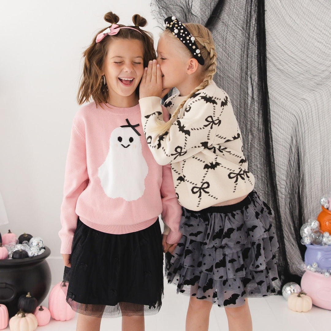 Flocked Bats Halloween Bow Tiered Tutu Skirt
