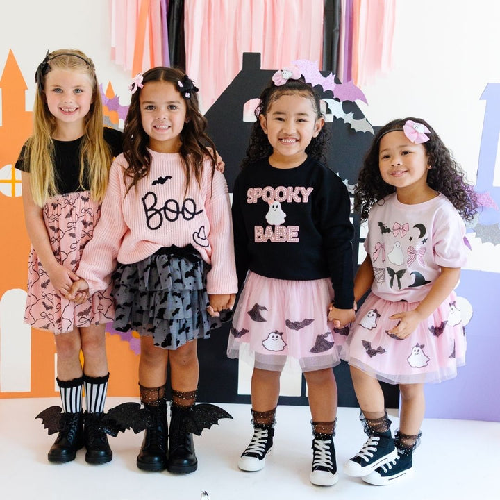 Bat Trellis Halloween Short Sleeve Tutu Dress