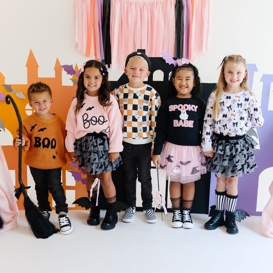 Boo Checkered Halloween Sweatshirt - Natural