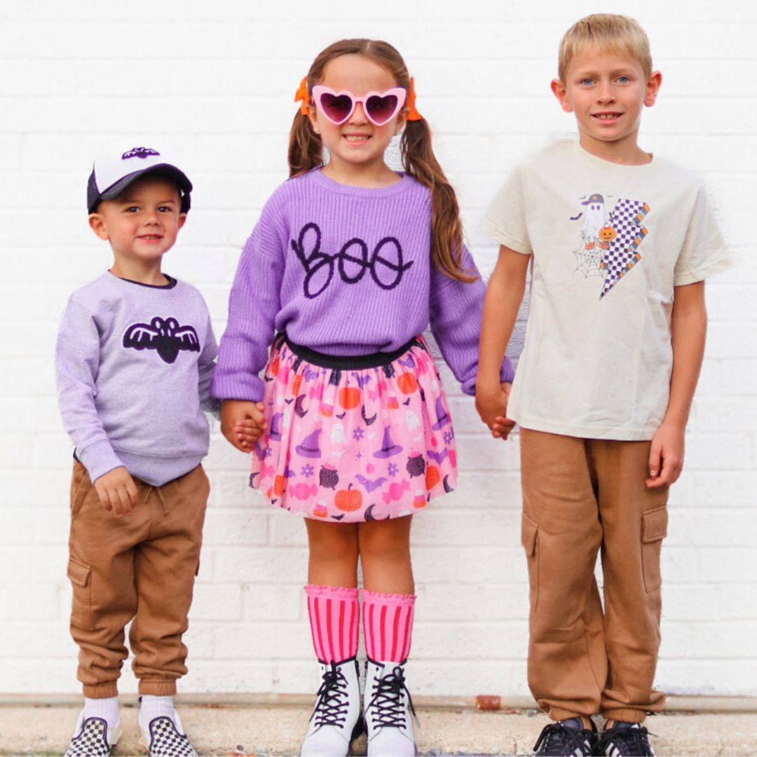 Checker Ghost Halloween Short Sleeve T-Shirt - Natural