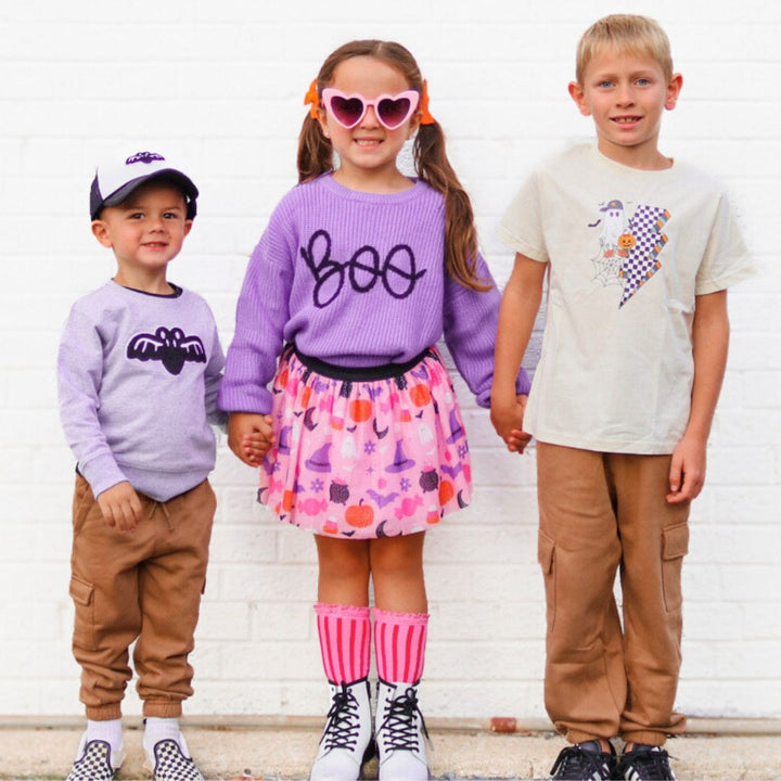 Checker Ghost Halloween Short Sleeve T-Shirt - Natural