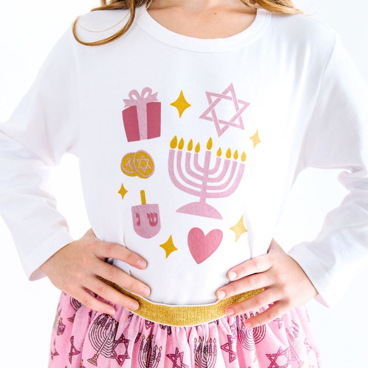 Hanukkah Doodle Long Sleeve Shirt - White