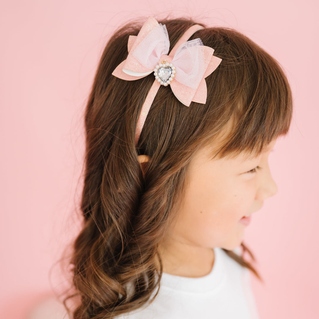 Heart Charm Glitter Bow Headband