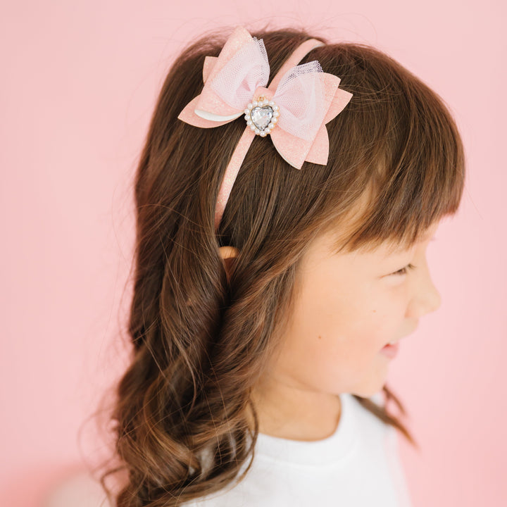 Heart Charm Glitter Bow Headband