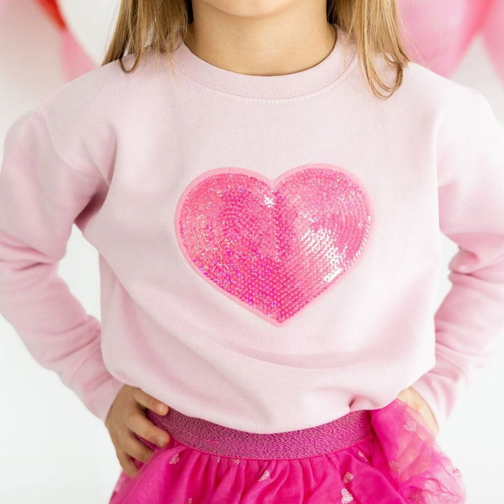 Heart Sequin Patch Sweatshirt - Pink