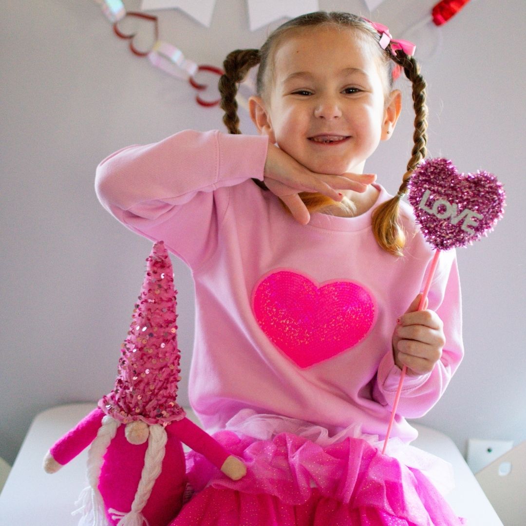 Heart Sequin Patch Sweatshirt - Pink