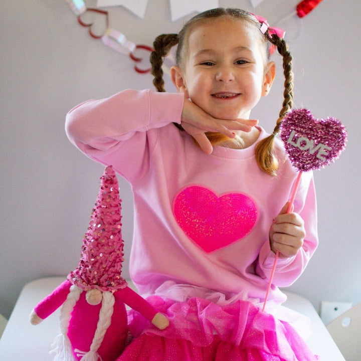 Heart Sequin Patch Sweatshirt - Pink