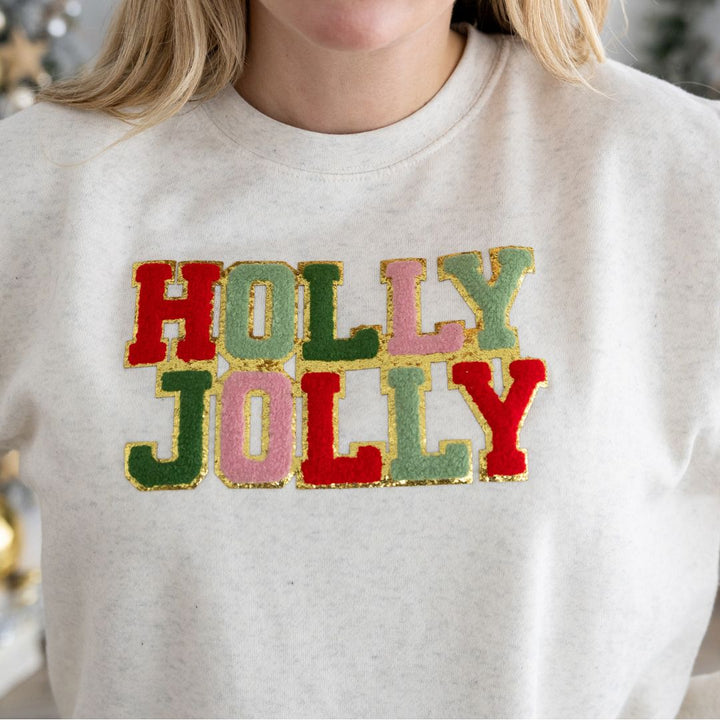 Holly Jolly Patch Christmas Adult Sweatshirt - Natural