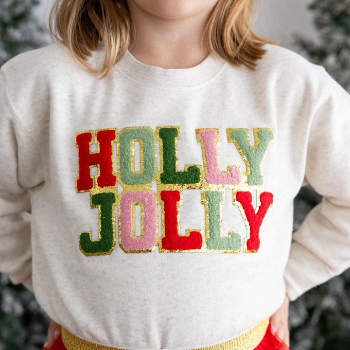 Holly Jolly Patch Christmas Sweatshirt - Natural