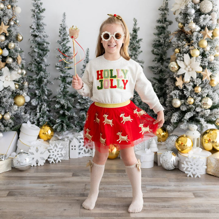 Holly Jolly Patch Christmas Sweatshirt - Natural