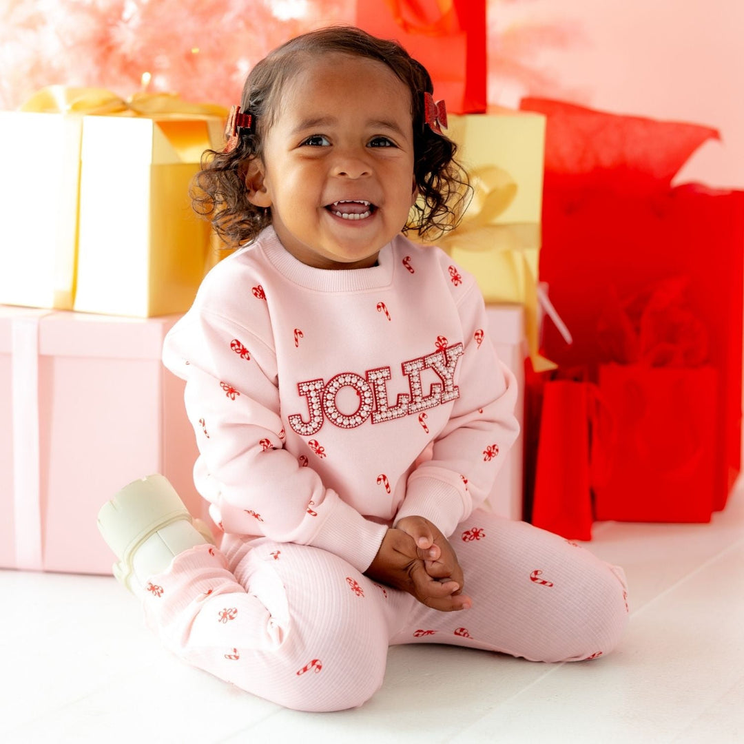 Jolly Pearl Patch Candy Cane Christmas Sweatshirt