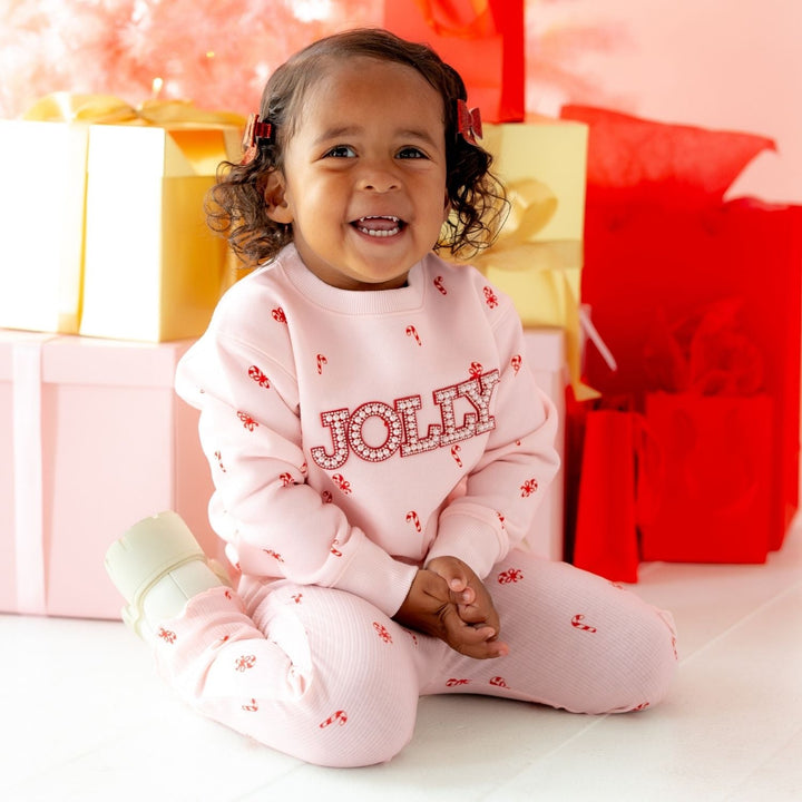 Jolly Pearl Patch Candy Cane Christmas Sweatshirt