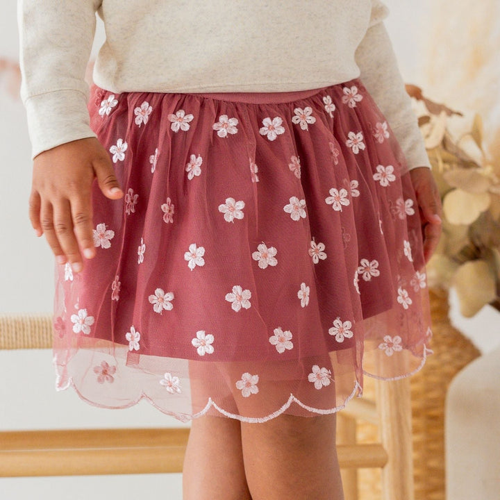 Berry Floral Embroidered Tutu Skirt