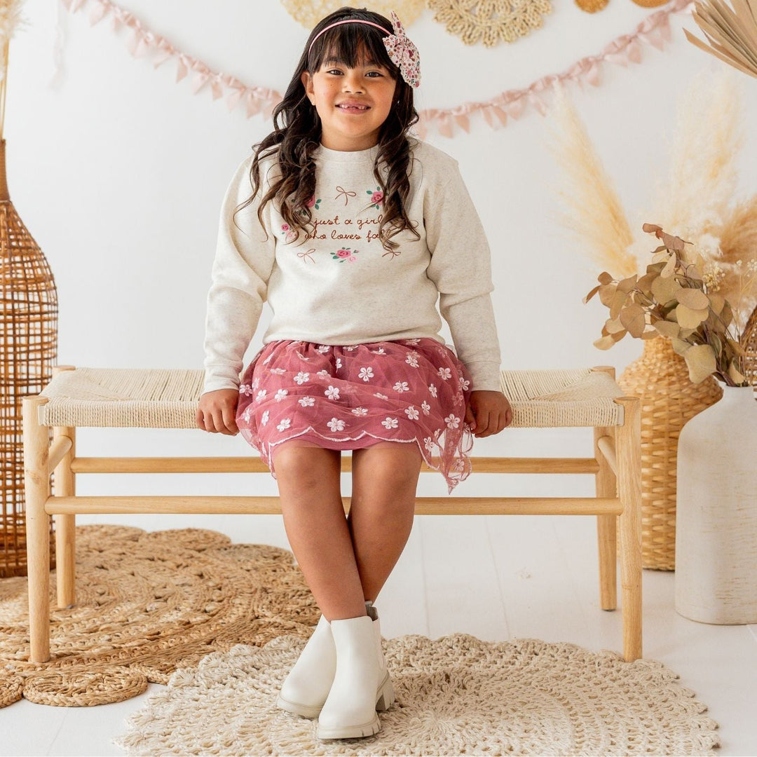 Berry Floral Embroidered Tutu Skirt
