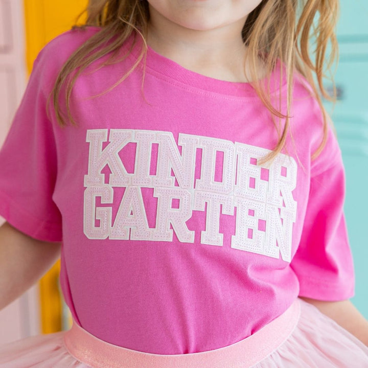 Kindergarten Sequin Patch Short Sleeve T-Shirt - Raspberry
