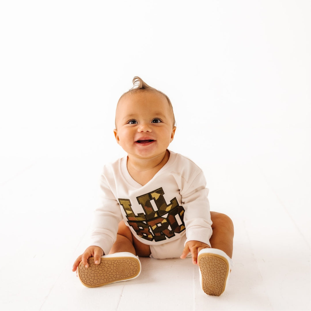Lil Bro Camo Patch Long Sleeve Romper - Natural