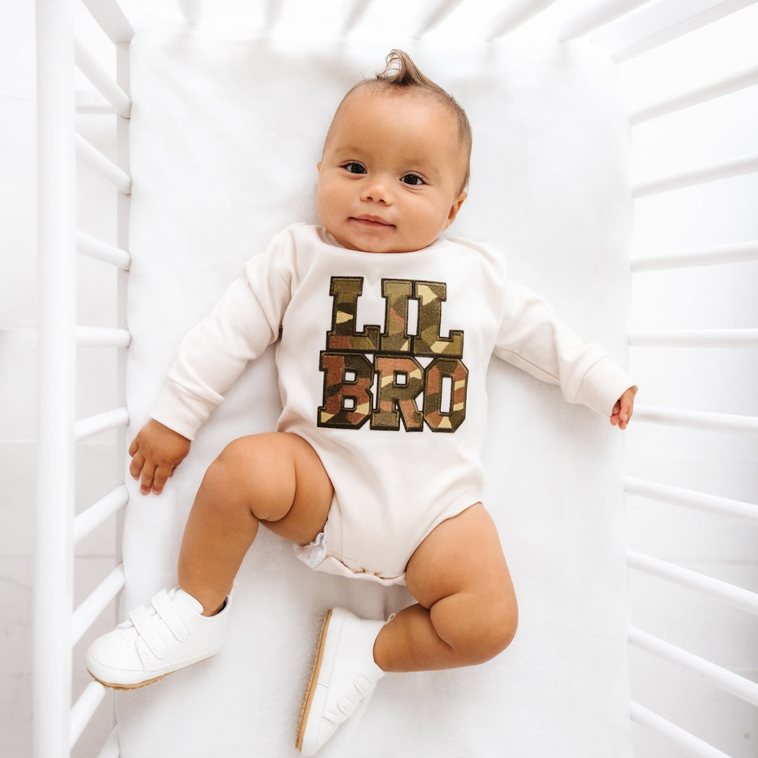 Lil Bro Camo Patch Long Sleeve Romper - Natural