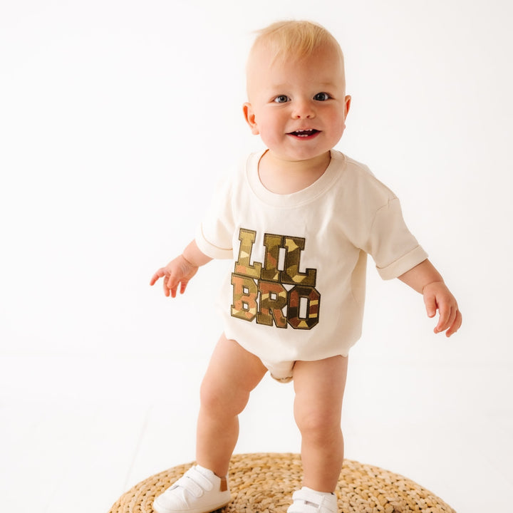 Lil Bro Camo Patch Short Sleeve Romper - Natural