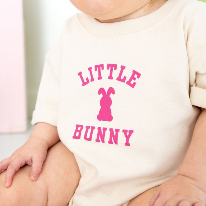 Little Bunny Rose Easter Short Sleeve Romper - Natural