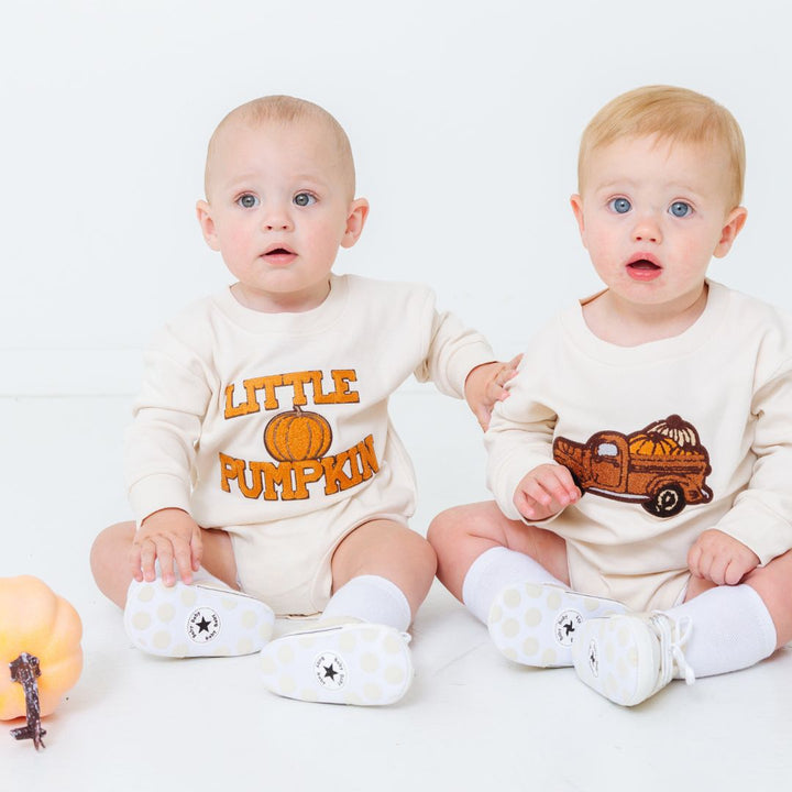 Fall Truck Patch Long Sleeve Romper - Natural