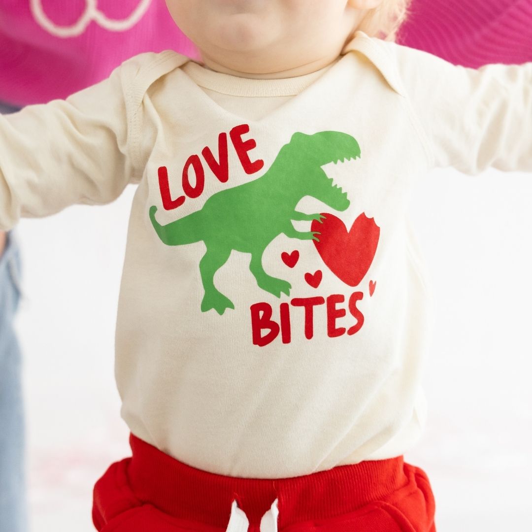 Love Bites Valentine's Day Long Sleeve Bodysuit - Natural
