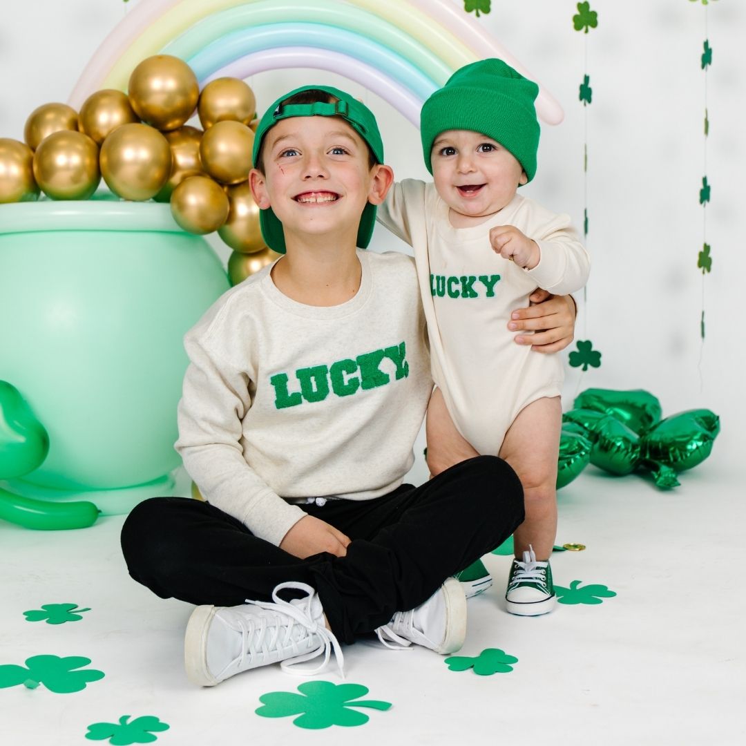 Lucky Varsity Patch St. Patrick's Day Sweatshirt - Natural