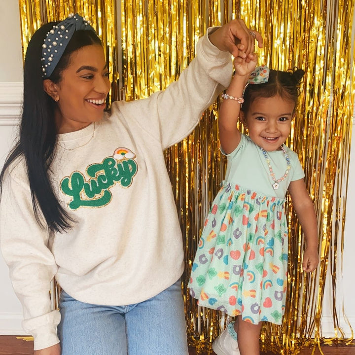 Lucky Rainbow Patch St. Patrick's Day Adult Sweatshirt - Natural