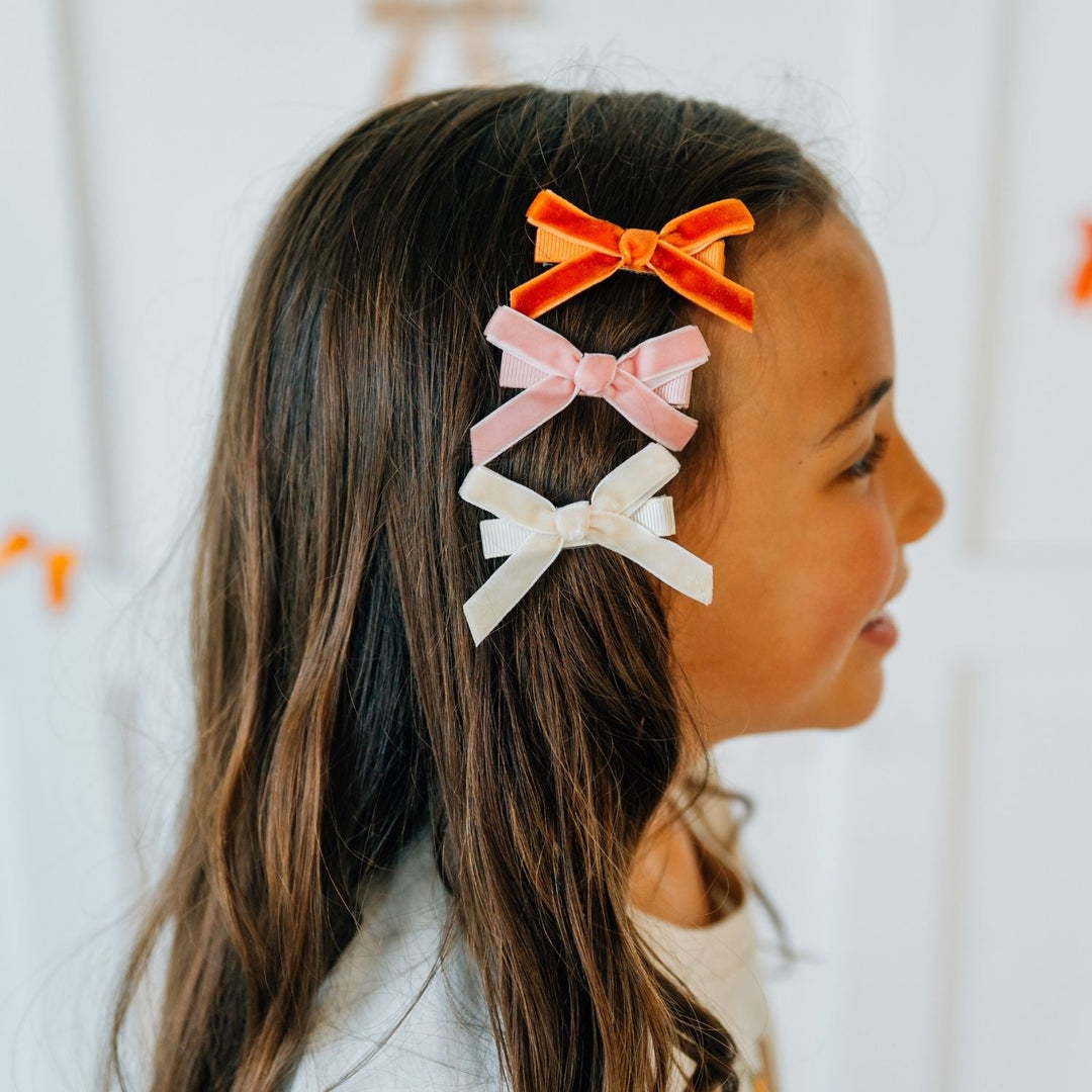 Mini Velvet Bow Clip Set
