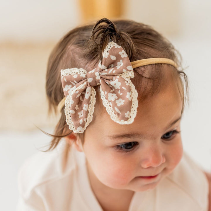 Mocha Floral Lace Bow Baby Headband