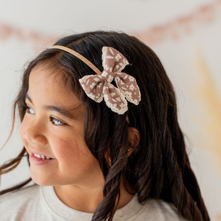 Mocha Floral Lace Bow Headband