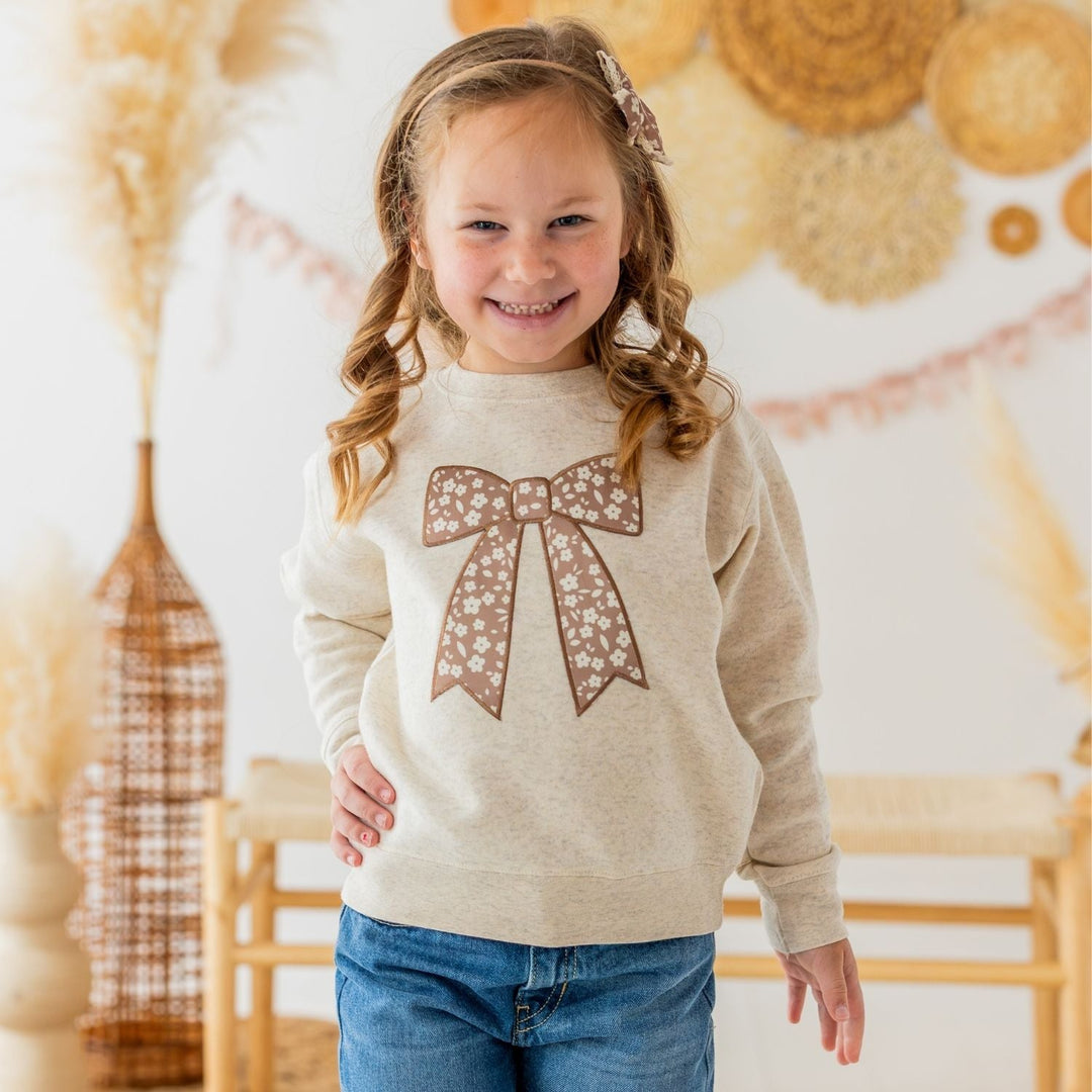 Mocha Floral Bow Patch Sweatshirt